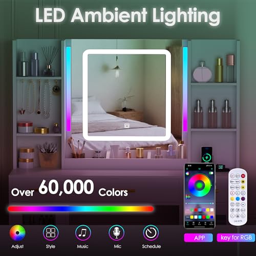 ANWBROAD Vanity Desk with Mirror and Lights 3 Colors 43.3