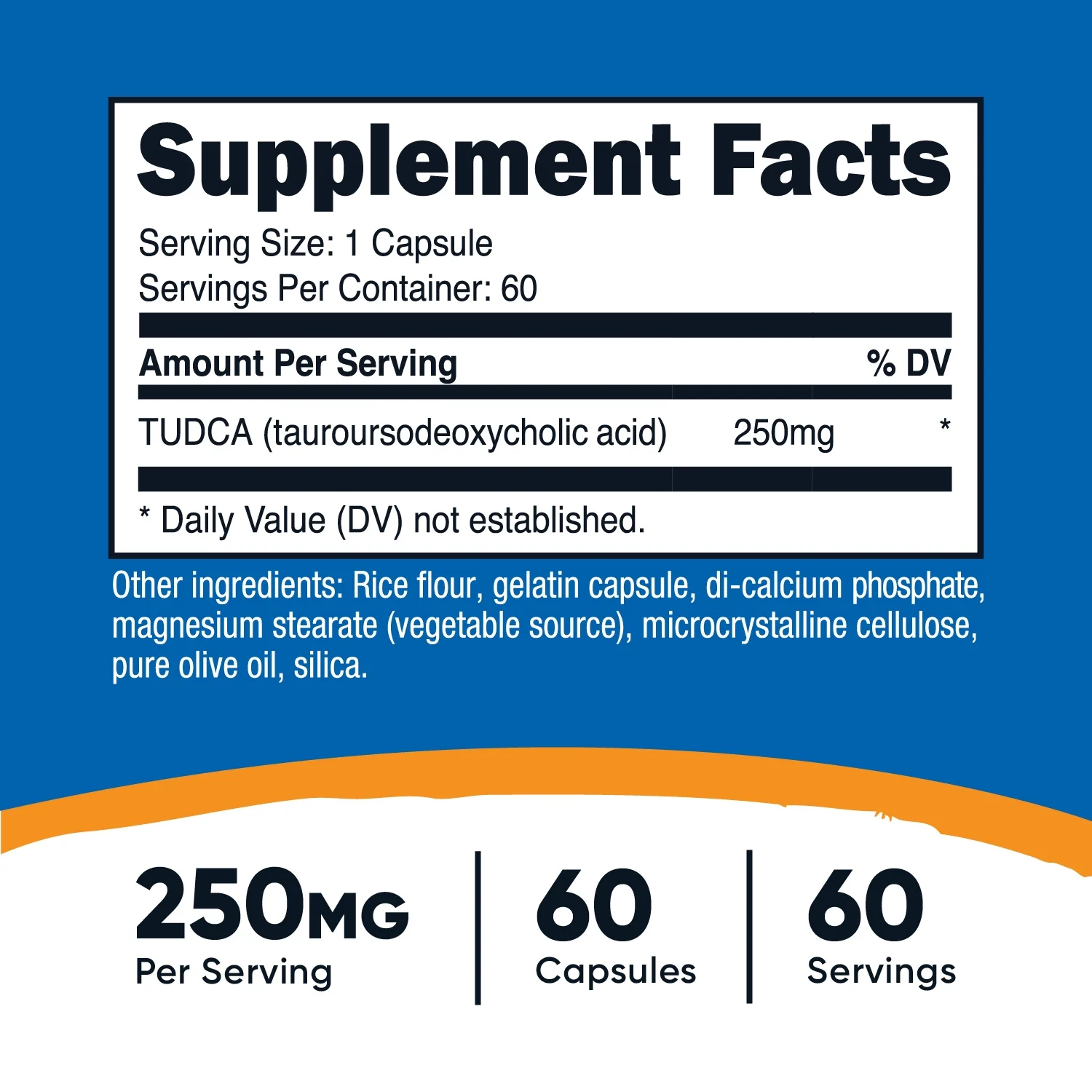 Nutricost Tudca 250mg, 60 Capsules (Tauroursodeoxycholic Acid) - Gluten Free, Non-GMO Supplement