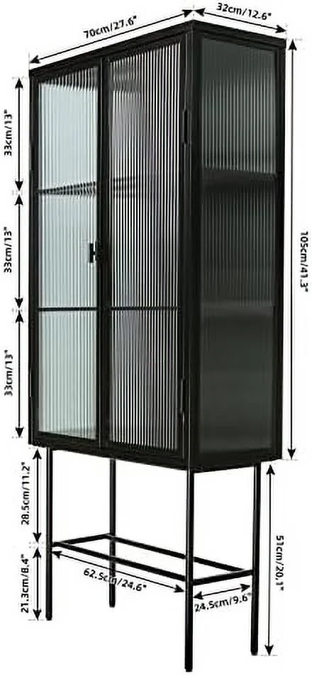 TJUNBOLIFE Fluted Glass  Cabinet Multi-Functional Sideboard Cabinet Dual Door Console Table with Removable Shelves for Dining Room Living Room Kitchen Bathroom (Black  Dual Doors)