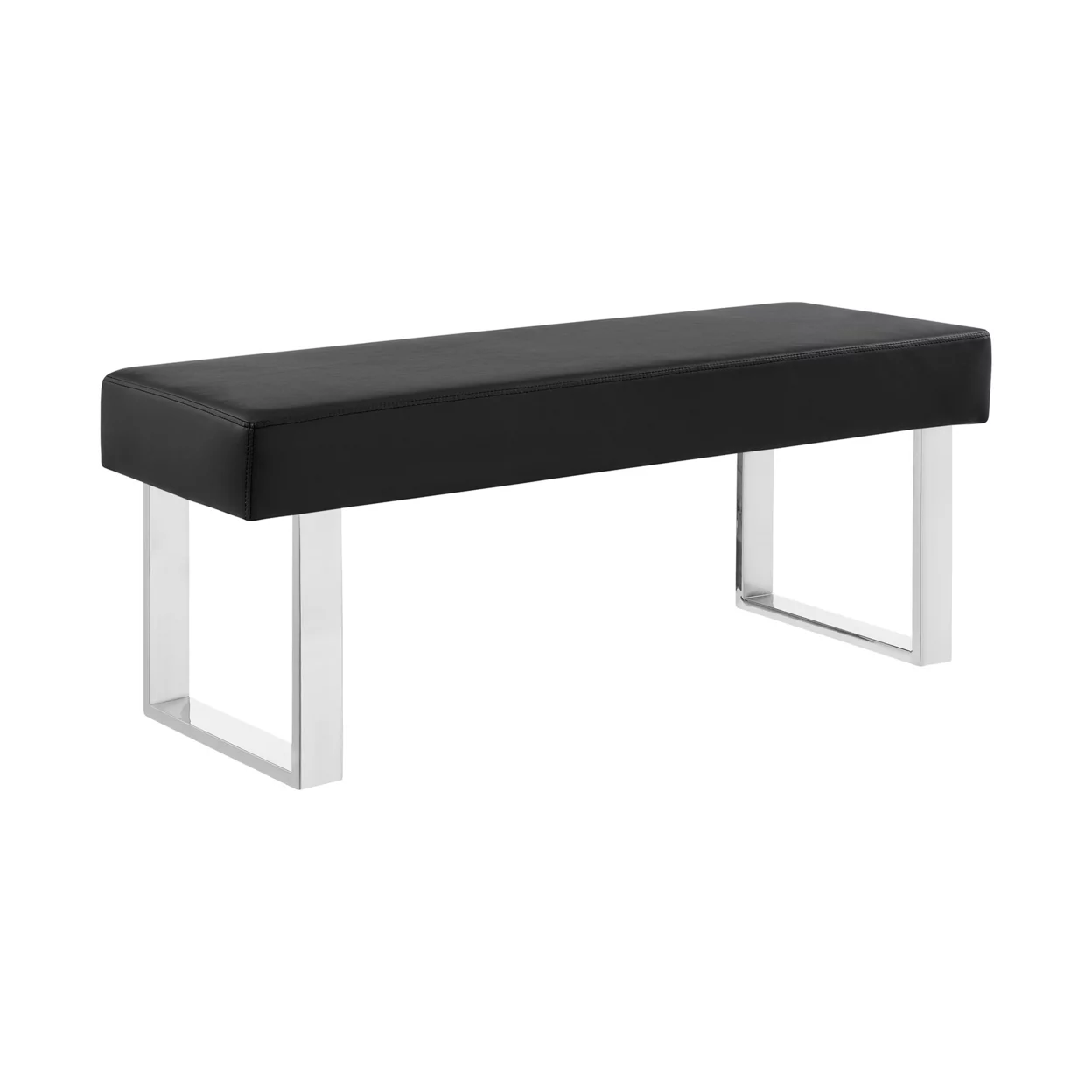 48 Inch Bench with Leatherette Padded Seat and Metal Frame, Black- Saltoro Sherpi