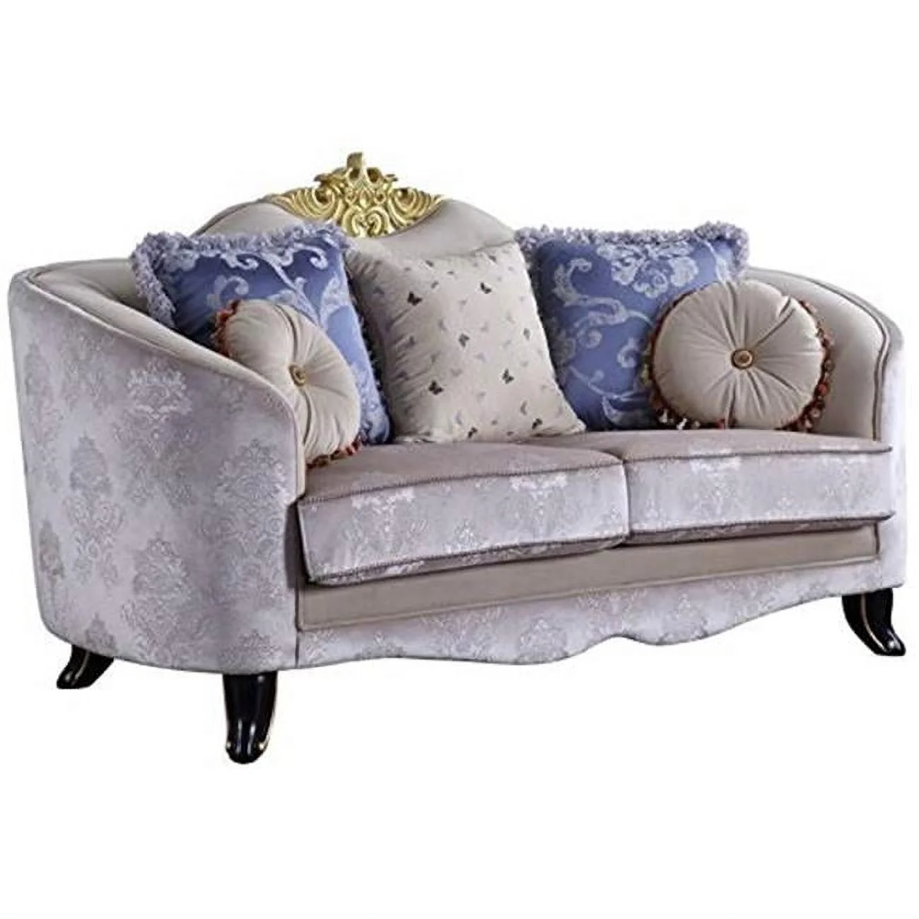 Sheridan Loveseat with 5 Pillows - Cream Fabric