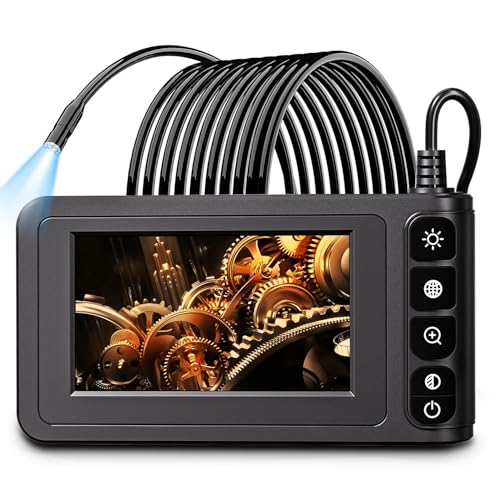 Industrial Endoscope Borescope Camera with Light, 4.3'' LCD Screen HD Digital Snake Handheld Waterproof Sewer Inspection Camera with 8 LED Lights, 16.5FT Semi-Rigid Cable
