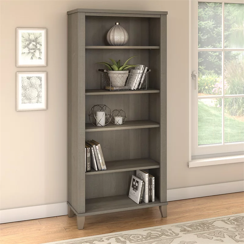 Scranton & Co Furniture Somerset 5 Shelf Bookcase in Ash Gray