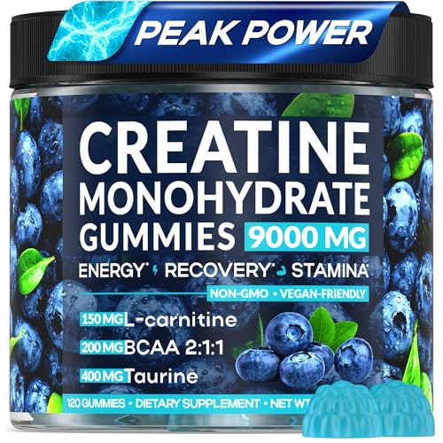 Creatine Monohydrate Gummies Complex 9000 mg – Creatine for Women & Men – Pre Workout Creatine Chews for Muscle Growth, Strength & Energy– 120 Count