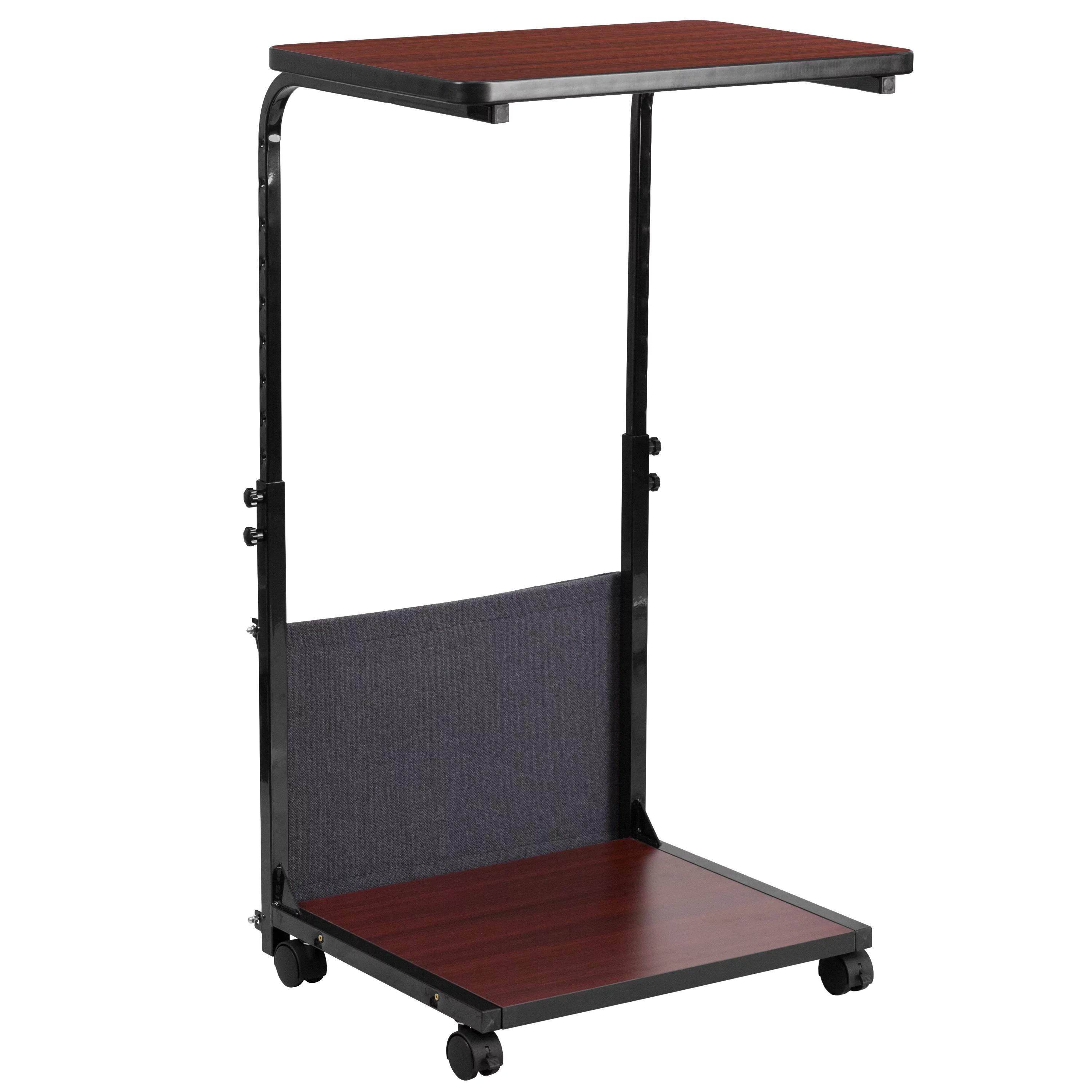 BizChair Mobile Sit-Down, Stand-Up Mahogany Computer Ergonomic Desk with Removable Pouch (Adjustable Range 27'' - 46.5'')