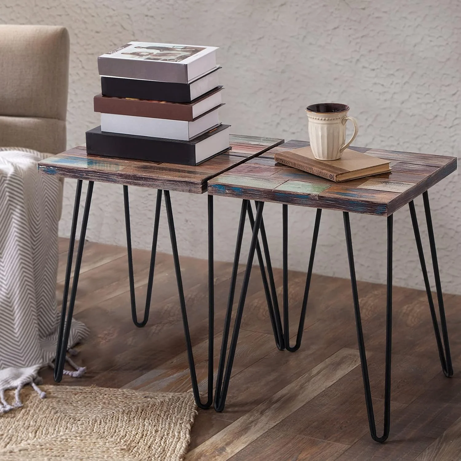 Reclaimed Wood End Table With Hairpin Table Legs, Side Tables For Living Room, 16
