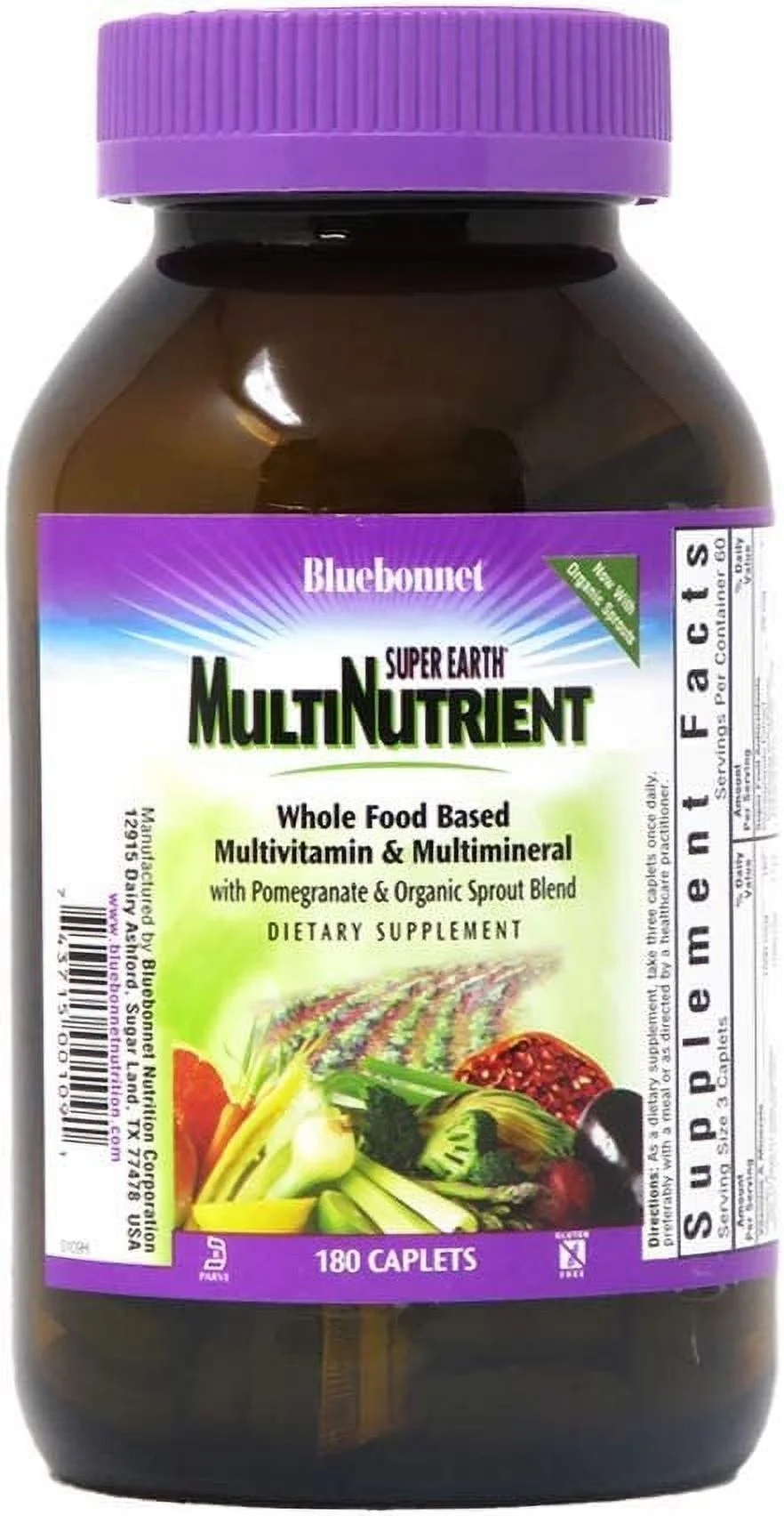 Bluebonnet Nutrition Super Earth MultiNutrient Formula with Iron, for Daily Nutritional Support, Gluten-Free, Kosher Certified, Dairy Free, Vegetarian Friendly, 60 Servings, Green, 180 Count