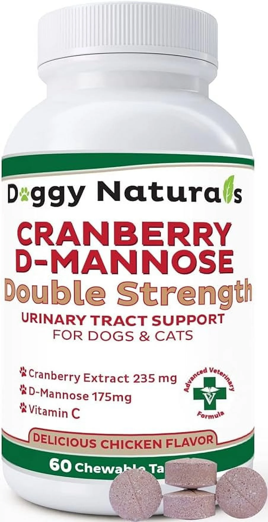Cranberry D-Mannose for Dogs and Cats Urinary Tract Infection Support Prevents and Eliminates UTI, Bladder Infection Kidney Support, Antioxidant (Double Strength Tablet, 60 Count)