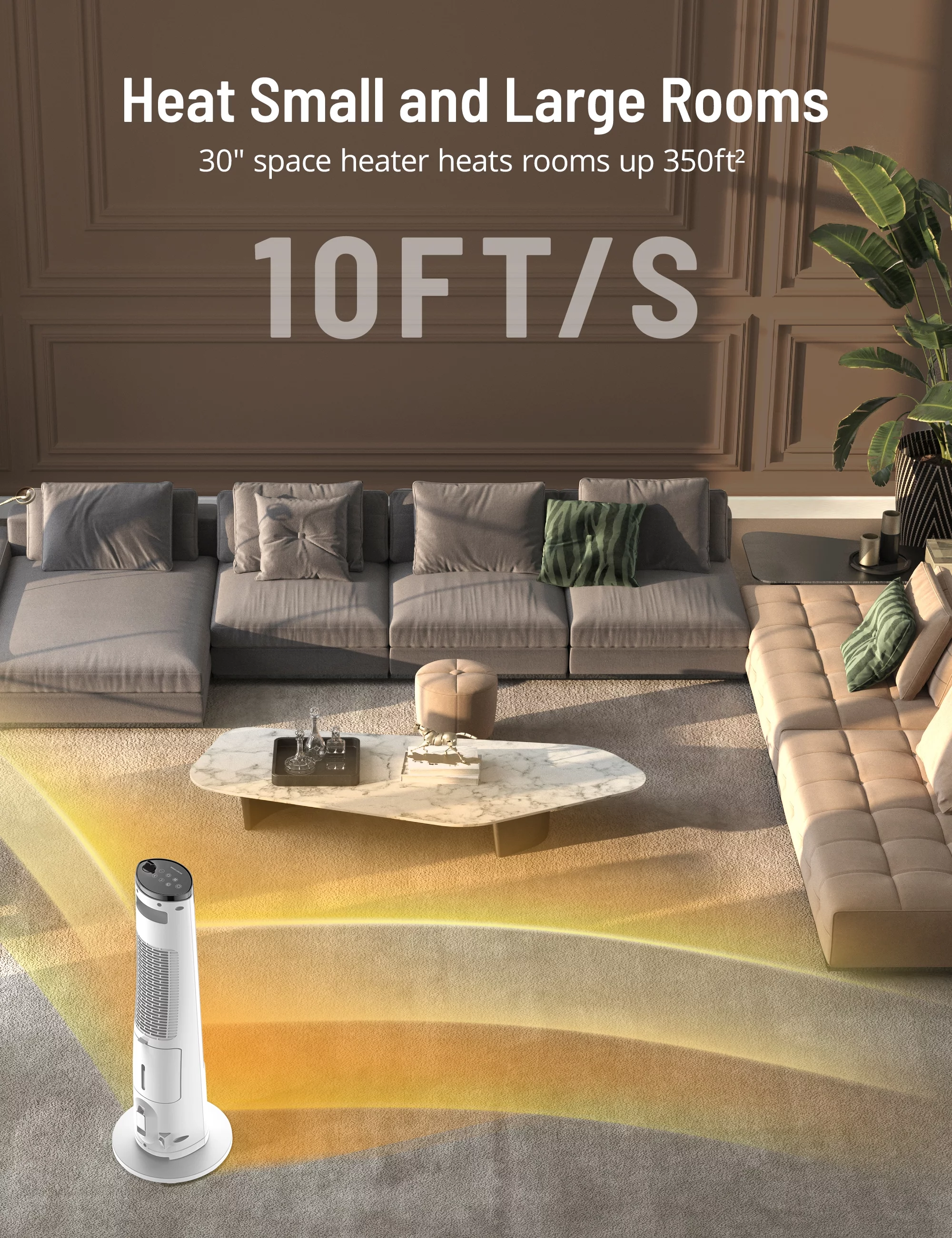 Space Heater Humidifier Combo, TaoTronics 2-in-1 Tower Space Heater Indoor with Adjustable Thermostat, 3 Heat Levels, Mist, 1L Water Tank, 12H Timer, Electric Heater for Bedroom, Office