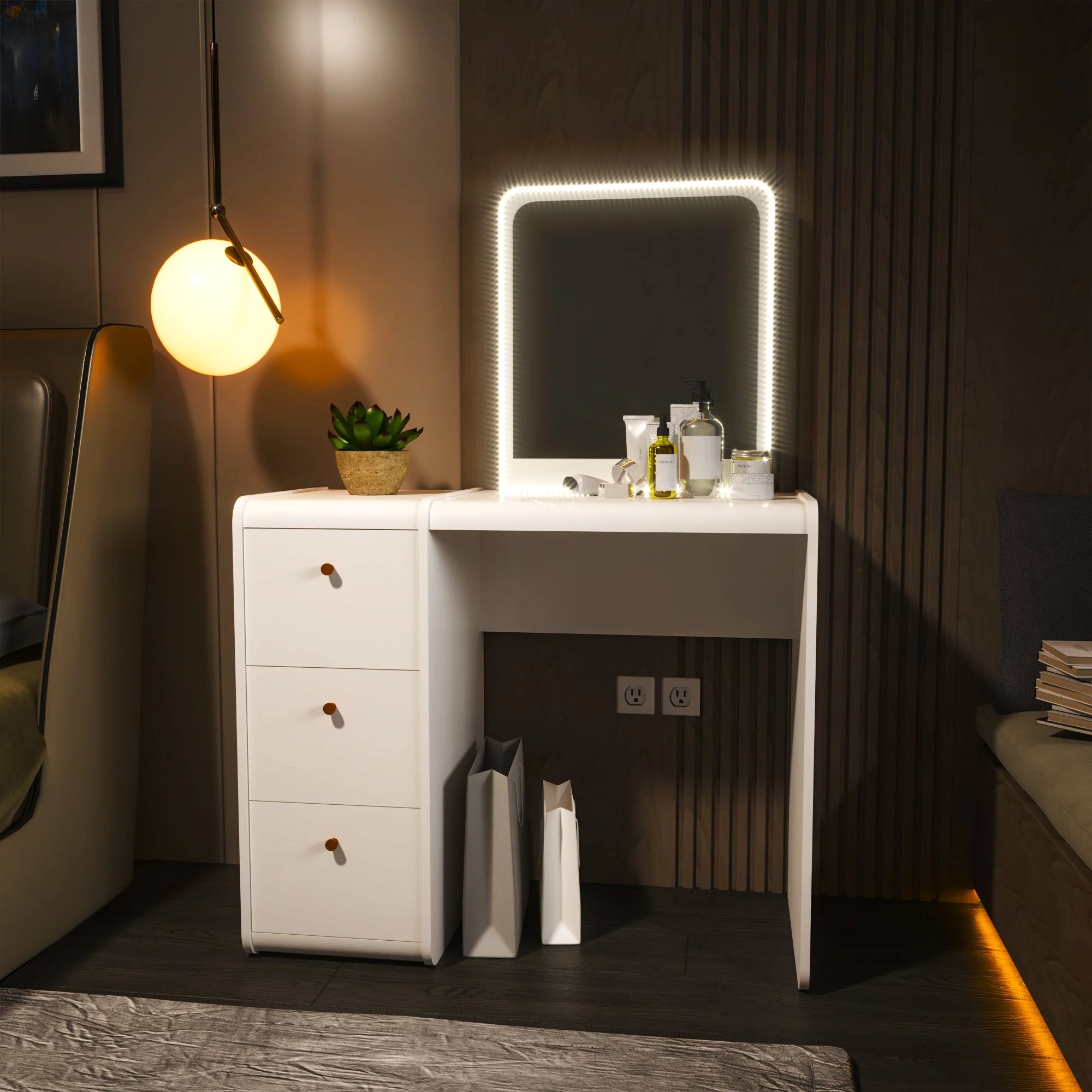 Boahaus Vesta Modern White Lighted Vanity Table, for Bedroom