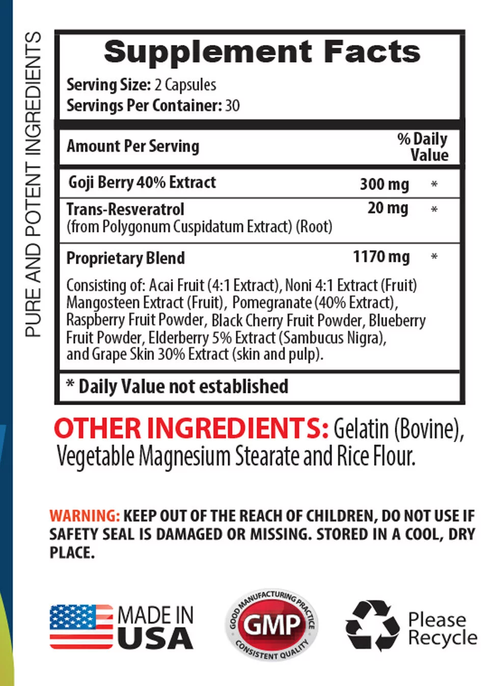 Eye Health Vitamins - Goji Berry Extract 300mg - 1 Bottle