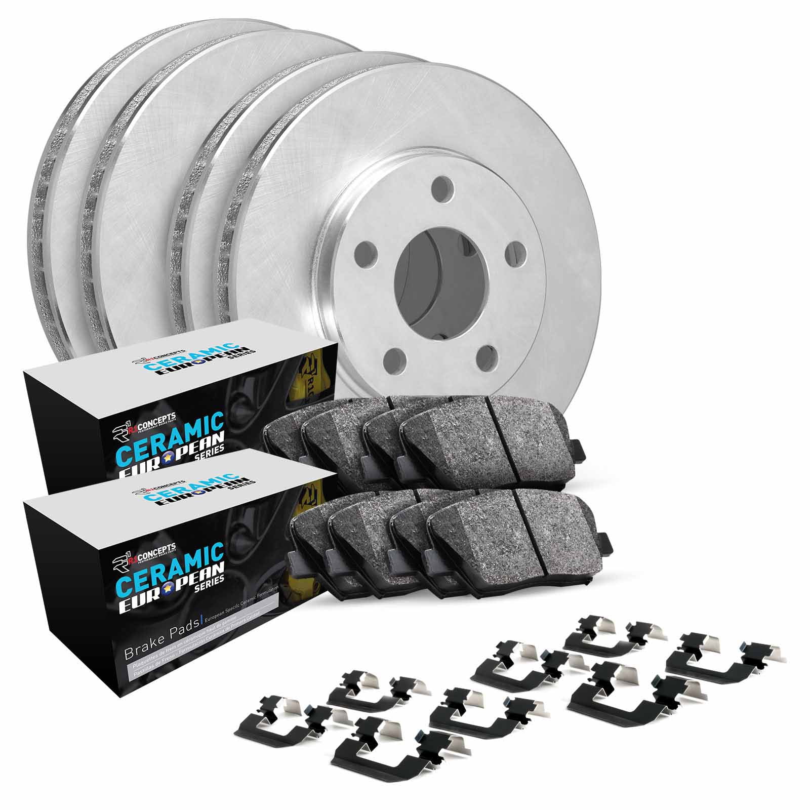 R1 Concepts Front Rear Brakes and Rotors Kit |Front Rear Brake pads| Brake Rotors and Pads| Euro Ceramic Brake Pads and Rotors| Hardware Kit WFTH2-10993