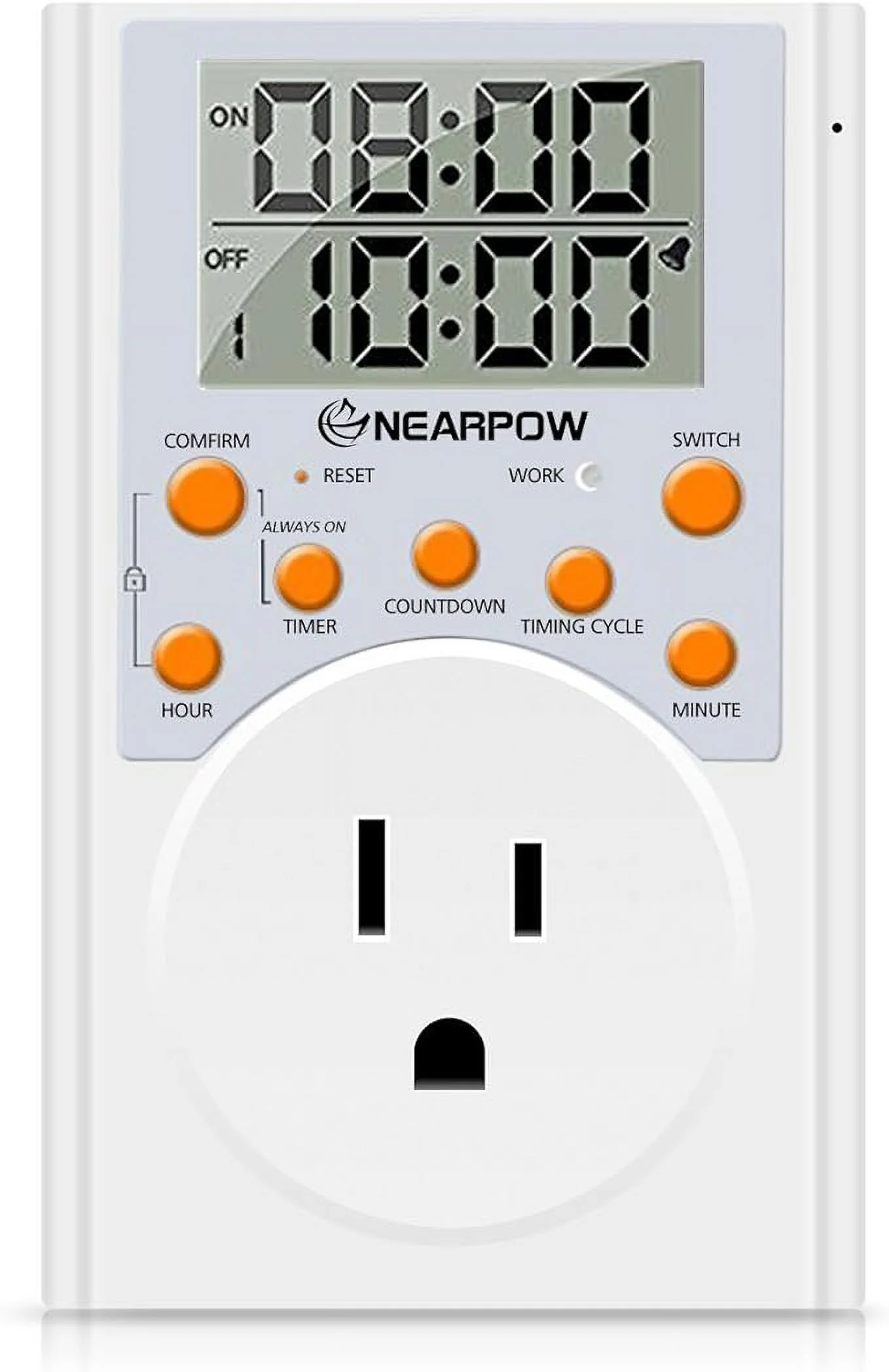 Timer Outlet, Nearpow Multifunctional Infinite Cycle Programmable Plug-in Digital Timer Switch with 3-Prong Outlet for Appliances, Energy-Saving Timer, 15A/1800W