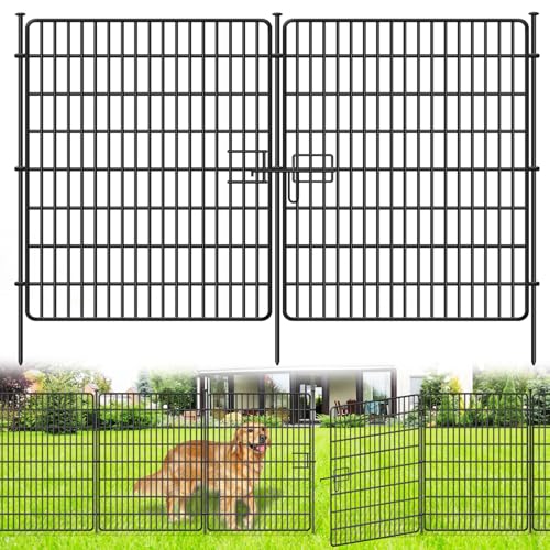 15 Panels No Dig Fence with Gate, 32 in(H) X 36 ft(L) Garden Decorative Fence Animal Barrier for Dogs, Rustproof Metal Garden Edging Border for Outdoor, Yard, Patio, Black