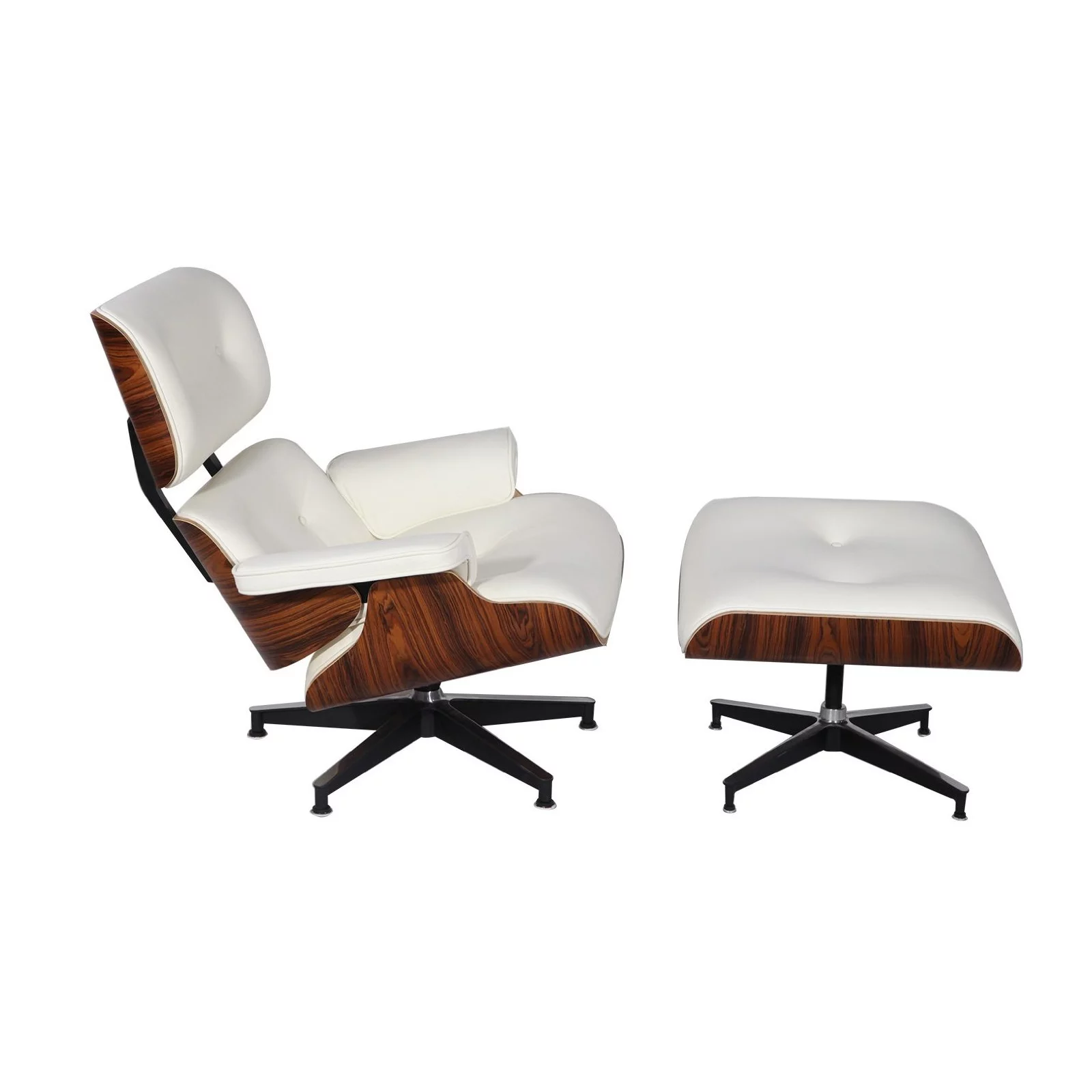 Mid Century Plywood Lounge Chair Lounge Chair and Ottoman Replica Italian Leather White Palisander