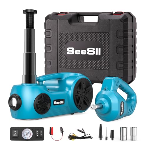 SEESII Electric Car Jack Kit: 5 Ton 12V Hydraulic Jack with Electric Impact Wrench and Tire Inflator Pump, 6.1-17.7 Inch Lift Range for SUV/Truck/Sedan Emergency Roadside Tire Change & Garage Repair