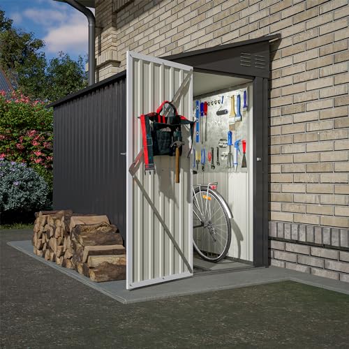 4×8 FT Outdoor Metal Storage Shed,Heavy-Duty Lean to Storage Shed with Floor Base,Garden Tool Metal Storage House W/Lockable Door and 2 Air Vents,Weather Resistant,for Backyard,Patio,Lawn,Black