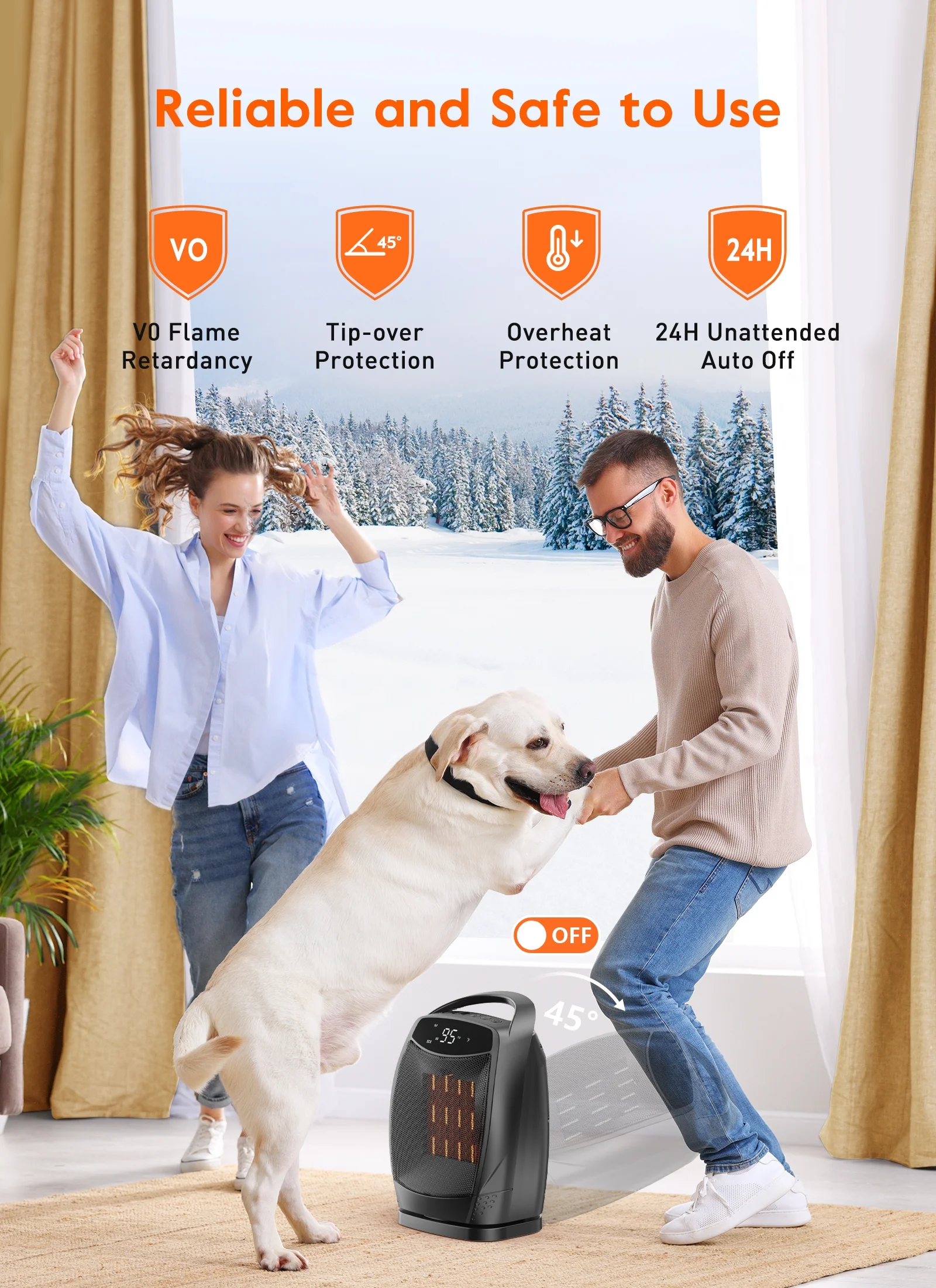 GiveBest Portable Space Heater 1500W Oscillating Electric Heater with Timer Small Personal Room Heater with Digital Thermostat Fast Heating Ceramic Heater for Indoor Use Bedroom Office Desk (Black)