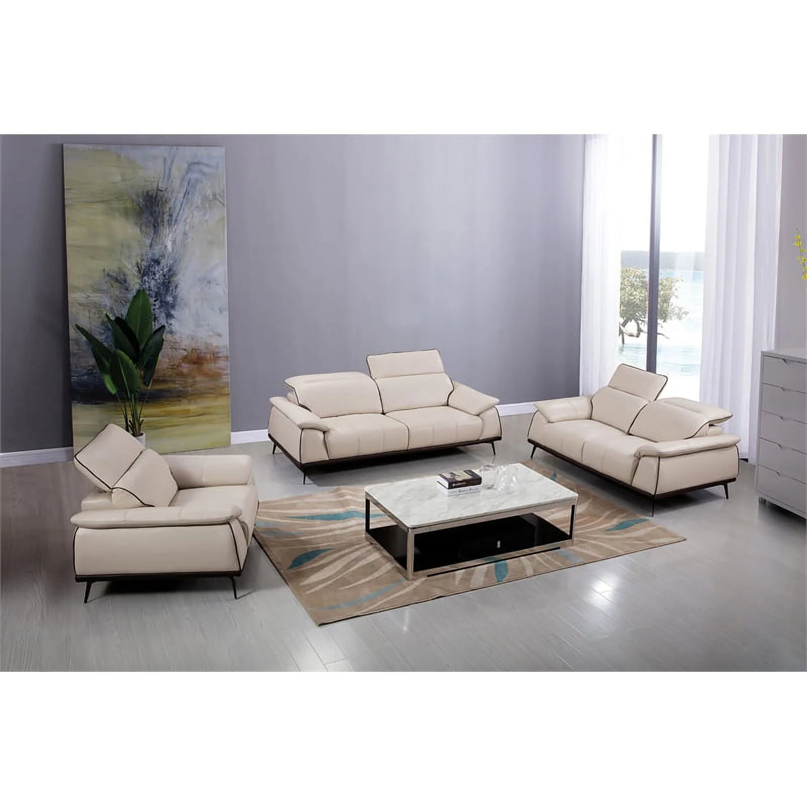 American Eagle Furniture Modern Leather Loveseat in Beige