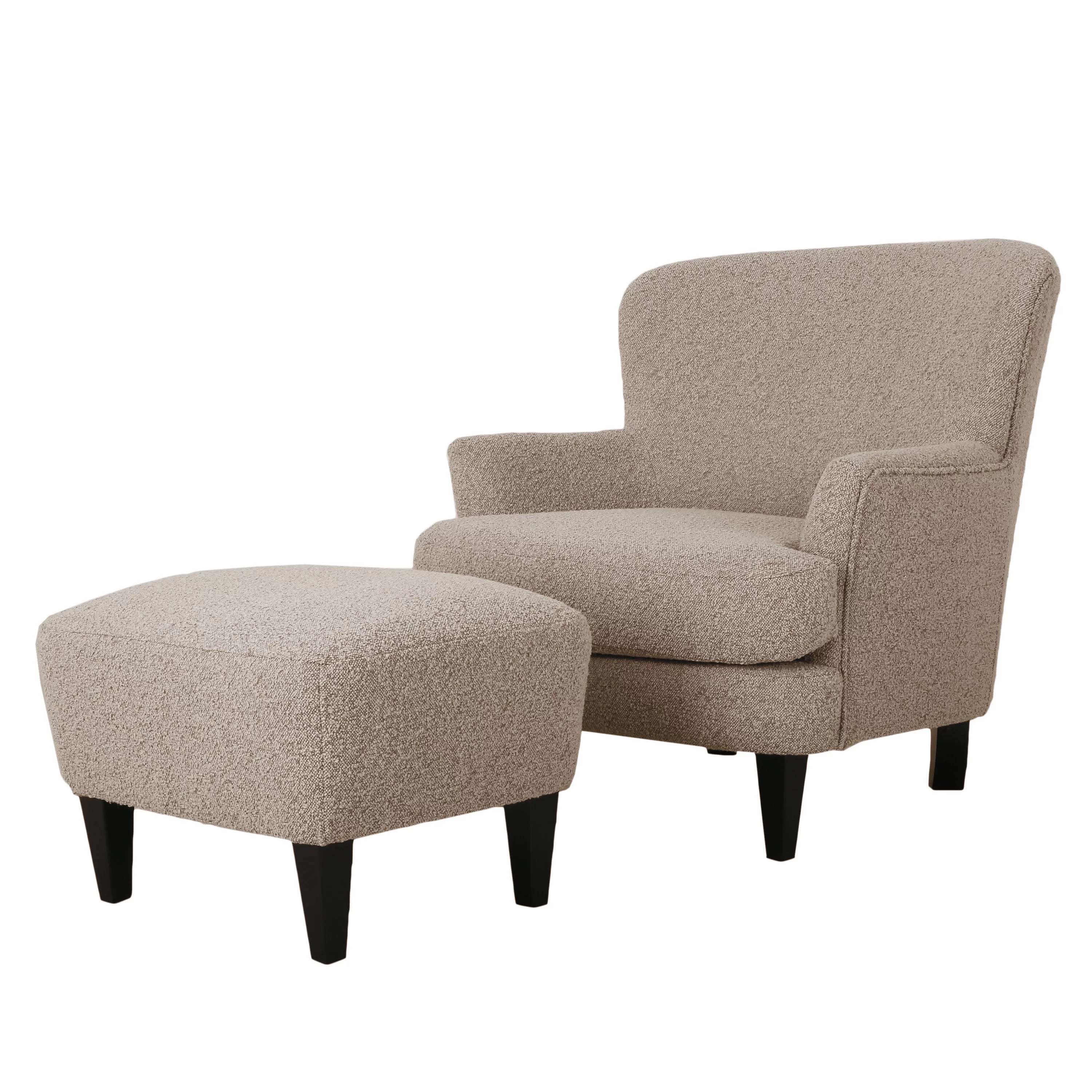 GDF Studio Gerald Contemporary Boucle Upholstered Club Chair and Ottoman Set, Stone and Matte Black