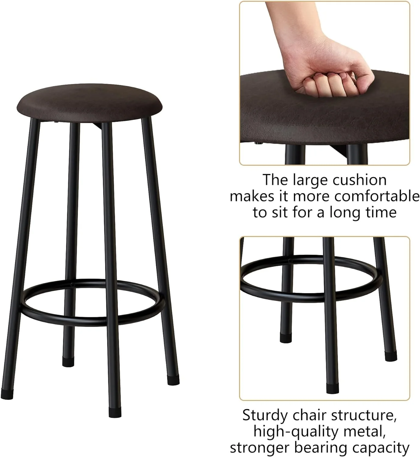 tantohom 3-Piece Home Bar Dining Table Set, 47 inch Bar Height Table and Chairs with Top Artificial Marble and 2-Layer Storage Shelf,Suitable For Family Two-Person Date, Living Room(Brown)