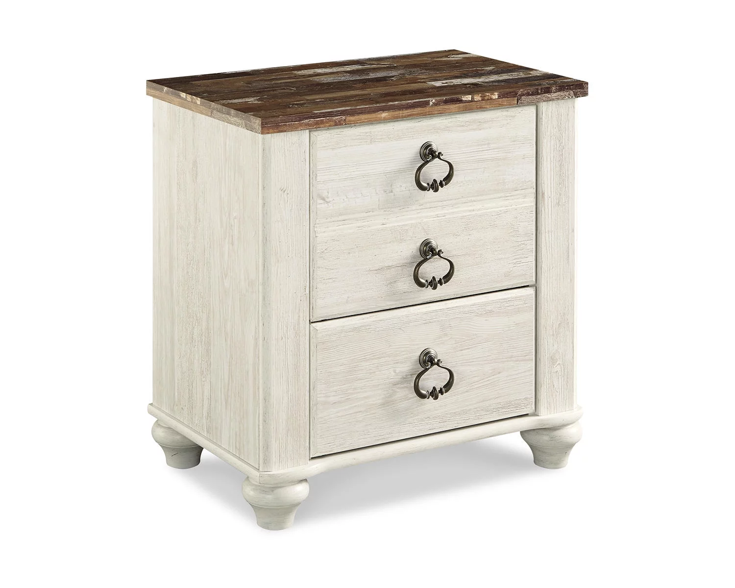 Signature Design by Ashley Willowton Farmhouse 2 Drawer Nightstand with USB Charging Ports, Whitewash