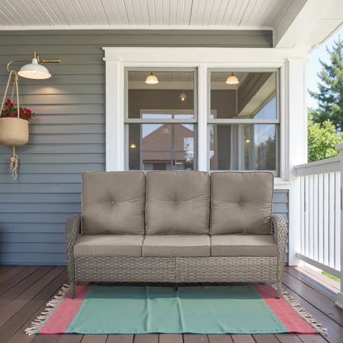 Patio Club Chair Wicker Chairs - Outdoor High Back Chair Set of 2 Patio Furniture Set Rattan Seating with Removable Cushions for Porch Balcony Deck Pool Brown/Blue