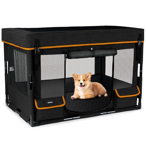 Durable Dog Playpen with Iron Frame, Heavy-Duty Pet Tent with Waterproof Base & Mesh Sides for Indoor Outdoor Use, Black