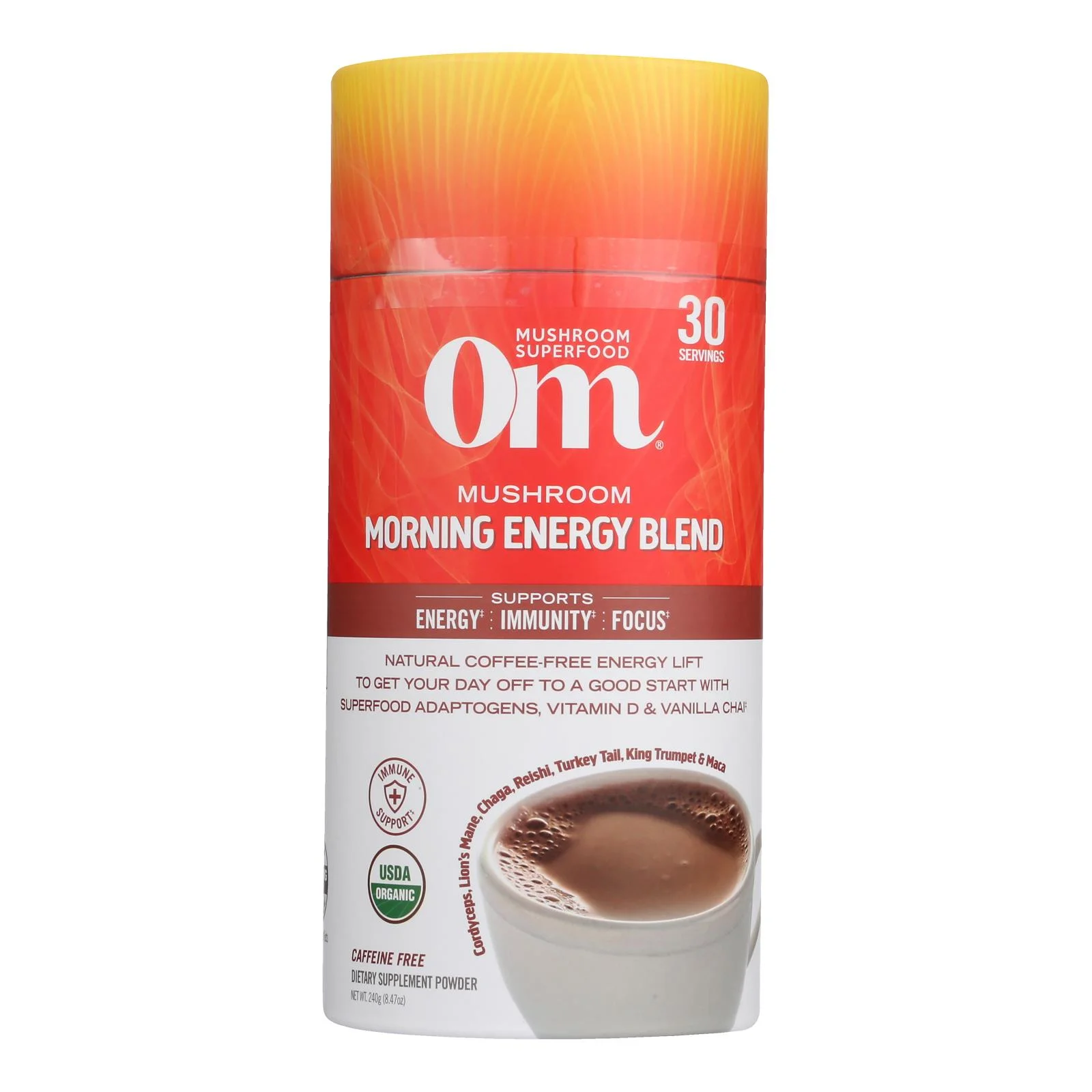 Om Mushroom Superfood Mushroom Morning Energy Blend Powder, 8.47 Oz