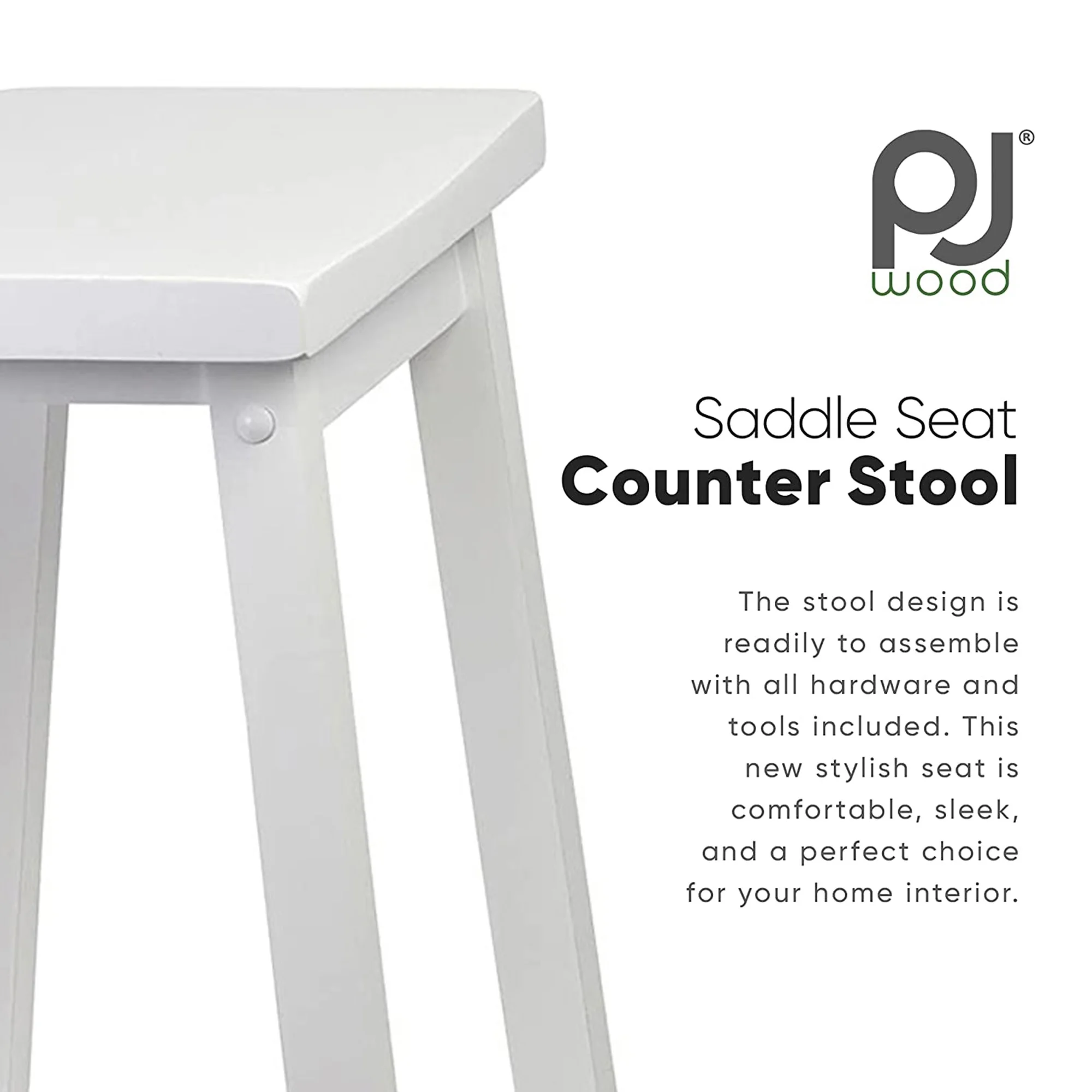 PJ Wood Classic Saddle-Seat 24In Kitchen Counter Stools, White, Set of 2