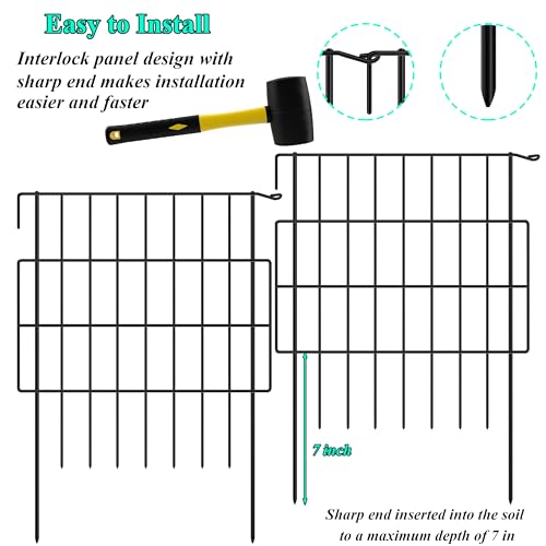 Animal Barrier Fence 17in(H) x 10.6ft(L), No Dig Decorative Garden Fence with 1.25in Gap, 10 Pack Rustproof Metal Border Panel for Dog Rabbits, Wire Mesh Flower Lawn Fencing for Outdoor Yard Patio