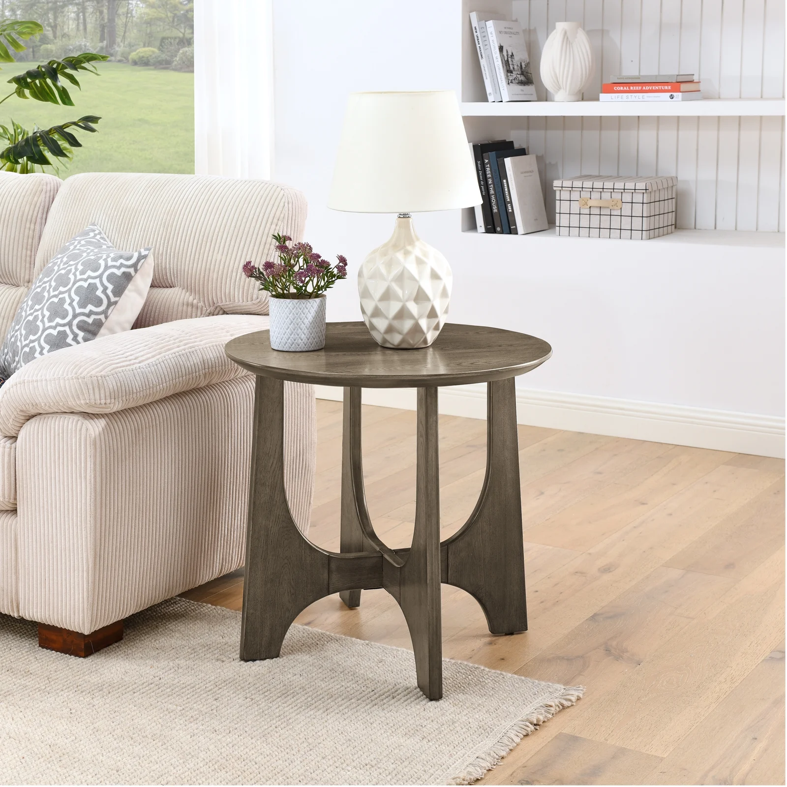 IETEK Round Side Table, Wooden Round End Table, Nightstand for Small Spaces, 25.2 x 25.2 x 24 Inches, Walnut