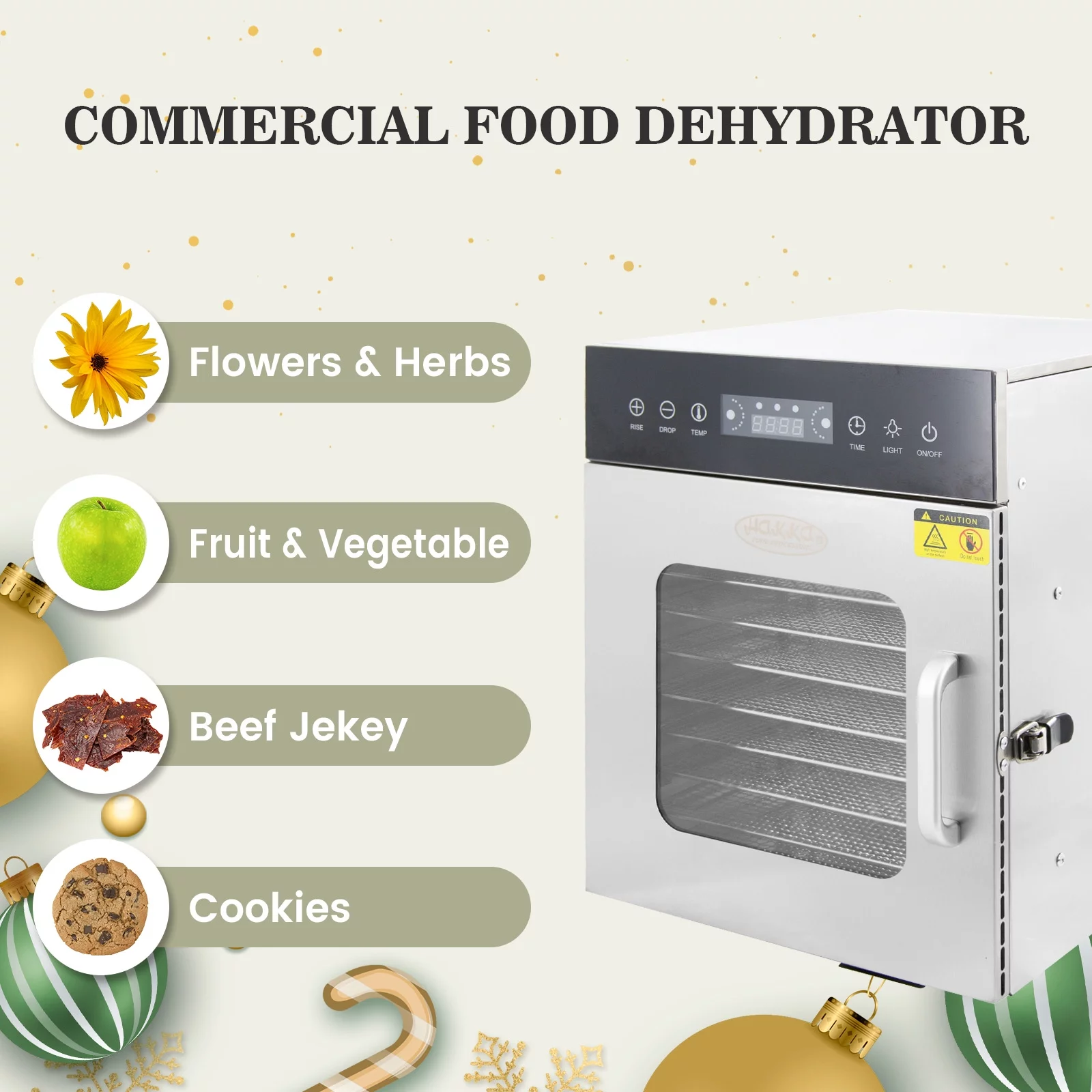 Hakka Brothers Food Dehydrator 10 Trays Stainless Steel Digital Control with Timer Temperature Control Fruit Meat Vegetables Dehydrator