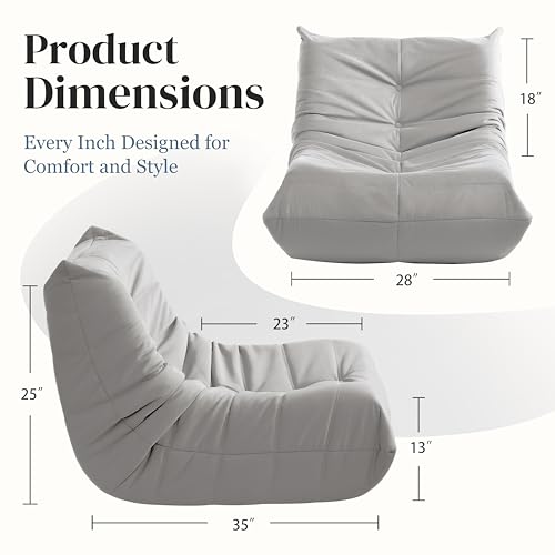 Bean Bag Chair for Adults - Suede & Microfiber Fireside Floor Chair, Comfortable Corner Lounge Sofa for Living Room, Bedroom, Office (3-Seater, Beige)