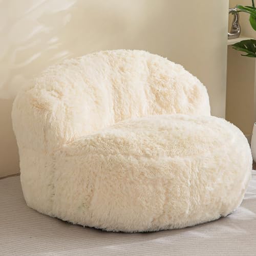 BYBYME Giant Bean Bag Chair, Faux Fur Bean Bag Couch with Filler Large Living Room Bean Bag Chairs for Adults, Big Lazy Sofa Accent Chair with Pocket Floor Chair