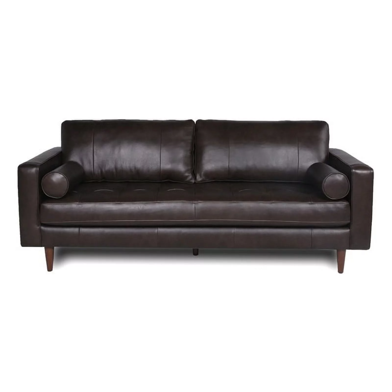 Stanton Leather Sofa With Tufted Seat And Back In Dark Brown