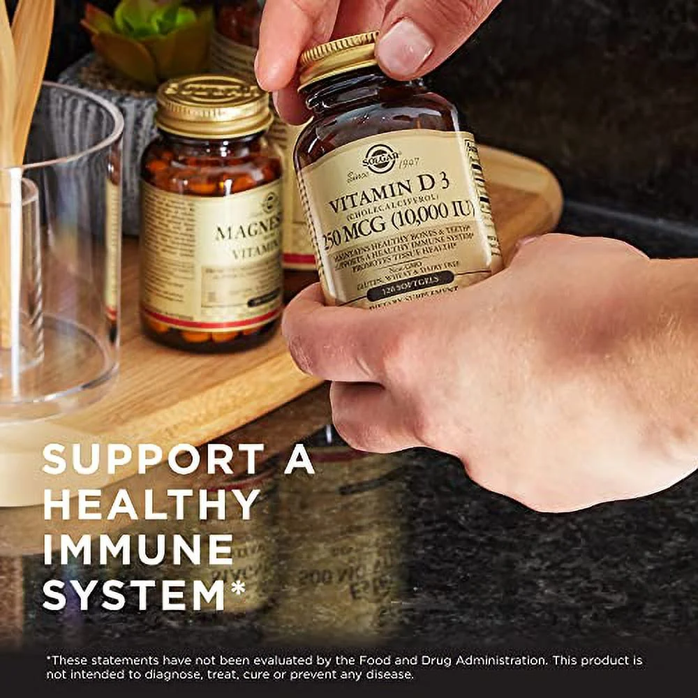 Solgar Vitamin D3 (Cholecalciferol) 250 MCG (10,000 IU), 120 Softgels - Helps Maintain Healthy Bones & Teeth - Immune System Support - Non GMO, Gluten Free, Dairy Free - 120 Servings
