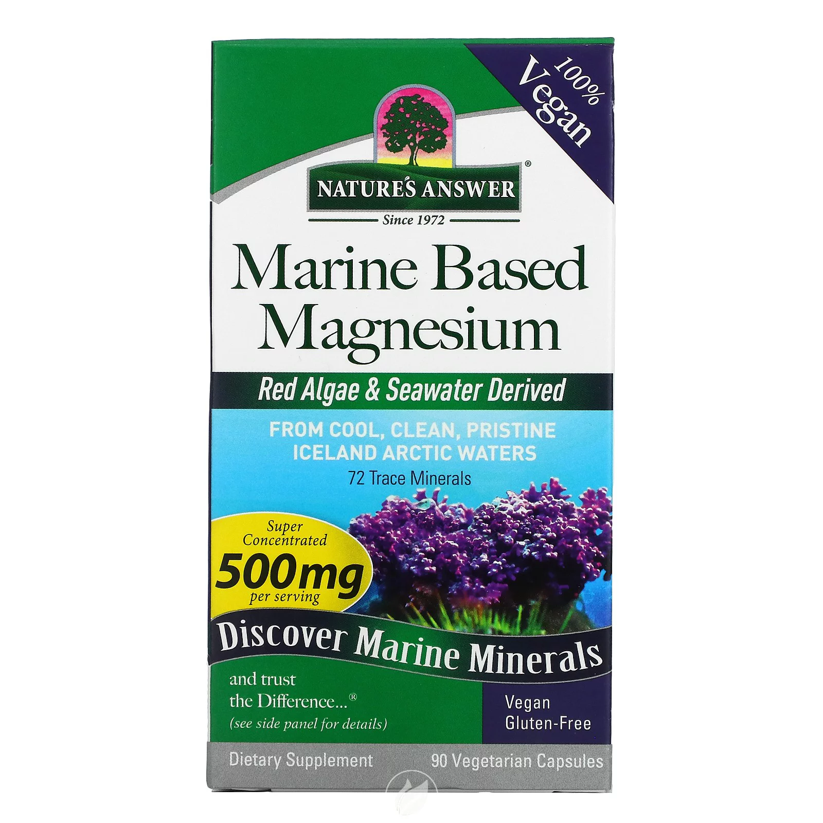 Nature's Answer, Marine Based Magnesium, 500 Mg, 90 Vegetarian Capsules, Pack of 2