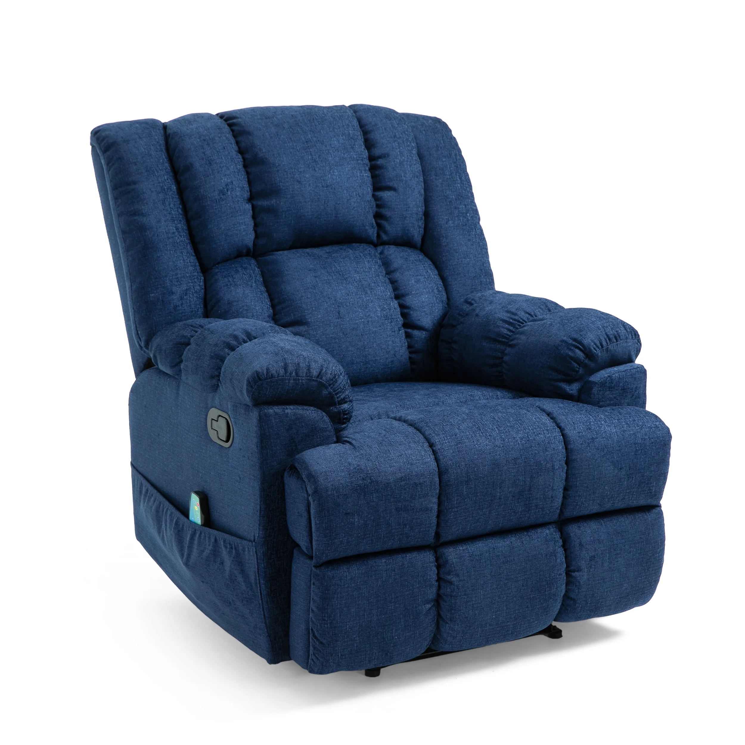 Noble House Talmo Indoor Standard Fabric Pillow Tufted Massage Recliner, Navy Blue