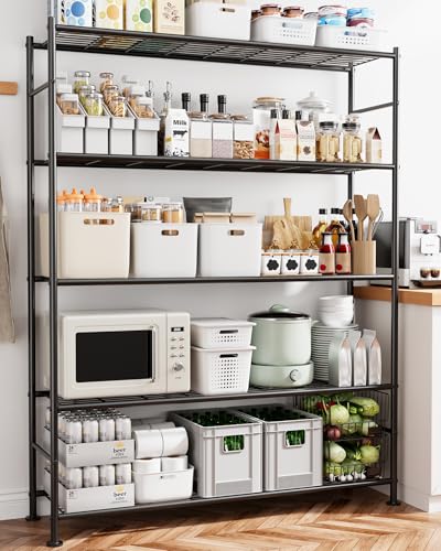 Storage Shelves - 5 Tier Shelf Organizer, Heavy Duty Garage Shelving Unit with Leveling Feet, Stable Metal Shelves Organizer for Pantry, Kitchen and Closet, 33.0