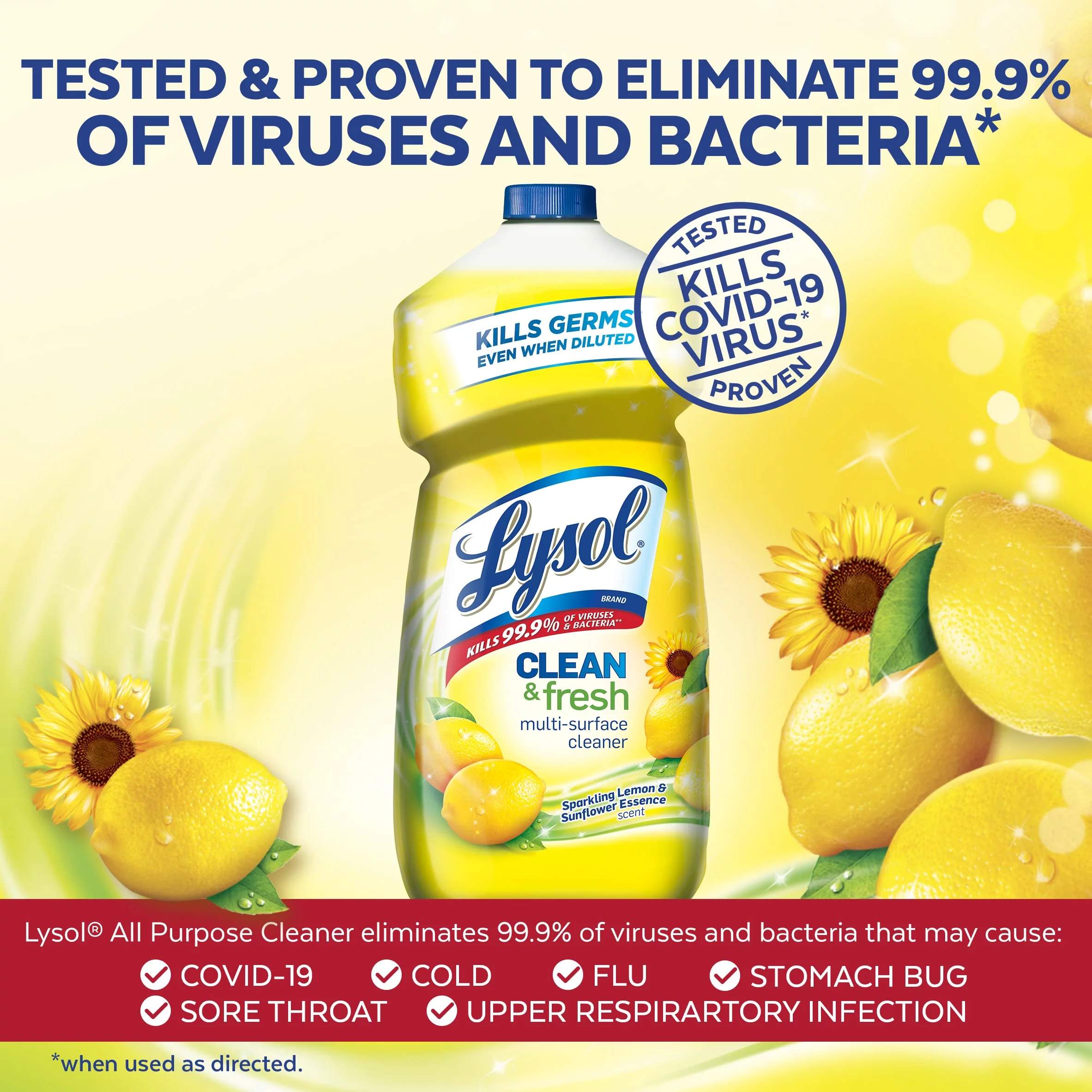 Lysol Multi-Surface Cleaner, Sanitizing And Disinfecting Pour, To Clean And Deodorize, Sparkling Lemon And Sunflower Essence, 40 Fl Oz (Pack Of 3)