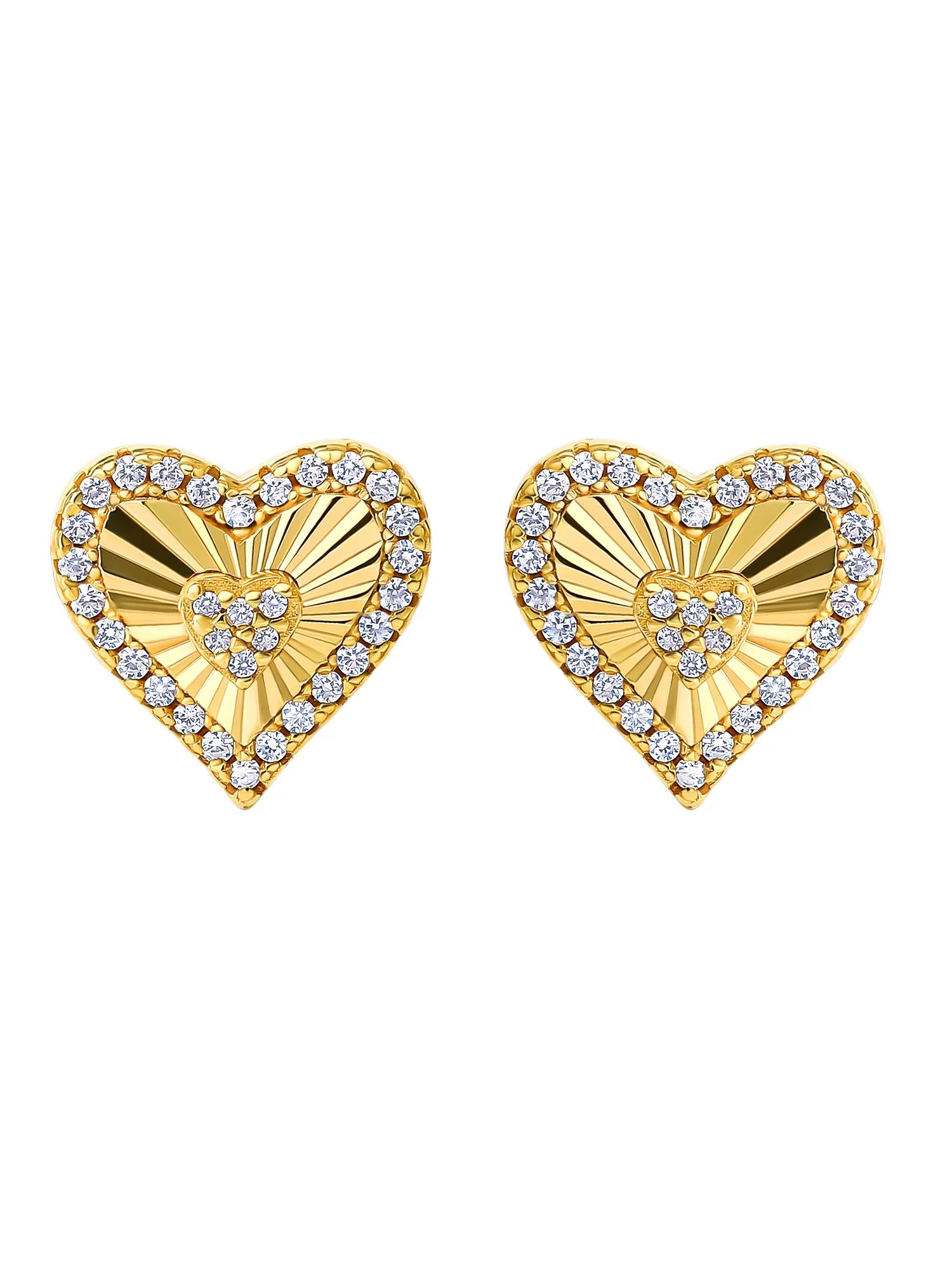 JS Jessica Simpson Women’s Sterling Silver 14KT Gold Plated Cubic Zirconia Heart Stud Earring