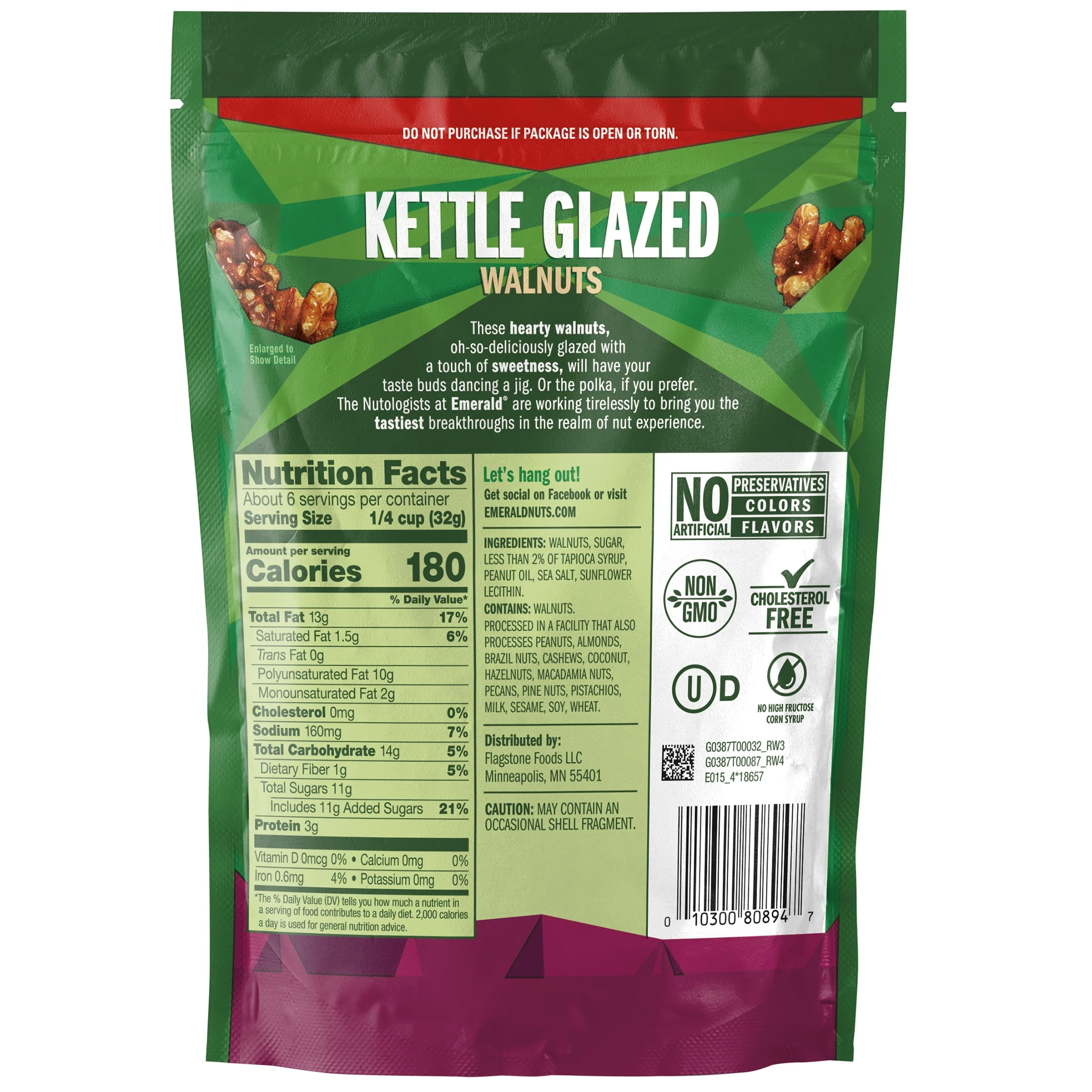Emerald Nuts Glazed Walnuts, 6.5 Oz Resealable Bag (Pack of 3)