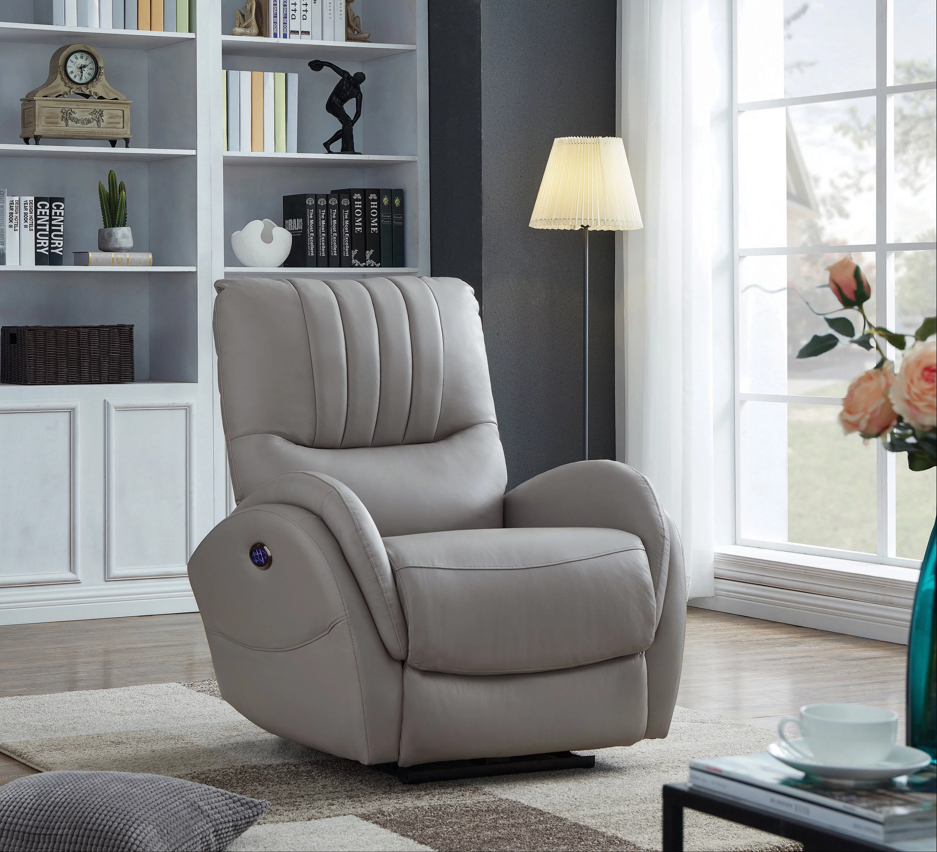 Upholstered Power^3 Recliner with Power Lumbar Light Grey
