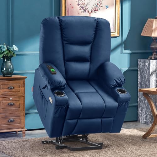 MCombo Small Power Lift Recliner Chair with Massage and Heat for Petite People, Cup Holders, USB Ports, Side Pockets, Faux Leather 7569 (Small, Dark Brown)