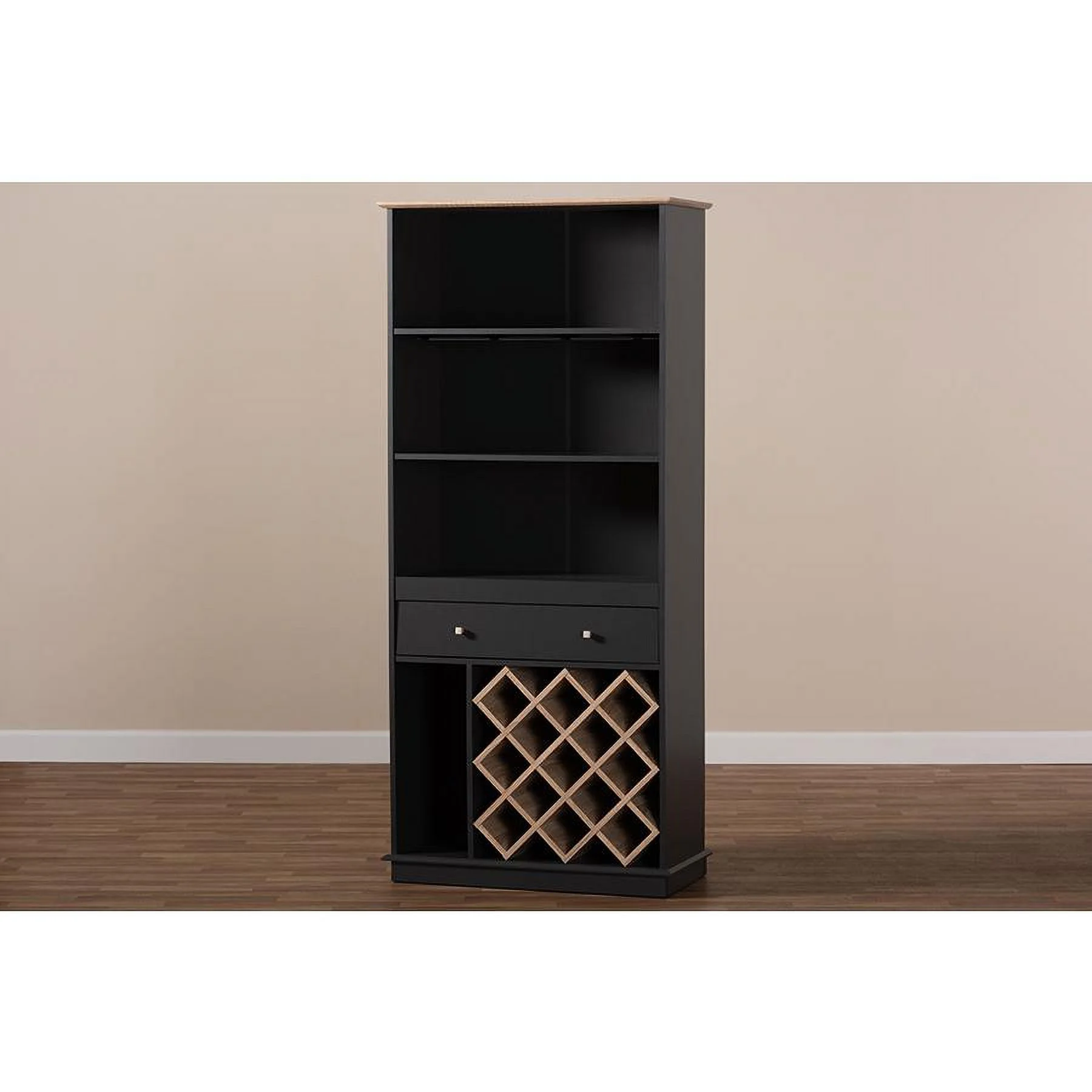 Baxton Studio Mattia Modern and Contemporary Dark Grey and Oak Finished Wood Wine Cabinet