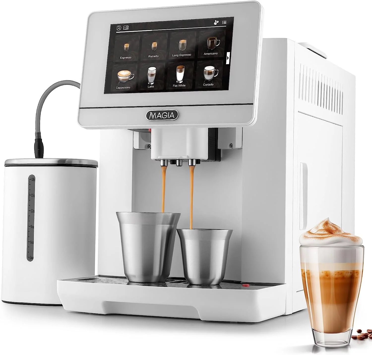 Zulay Kitchen Super Automatic Coffee Espresso Machine with Grinder and Milk Frother  - Espresso Coffee Maker - White Magia