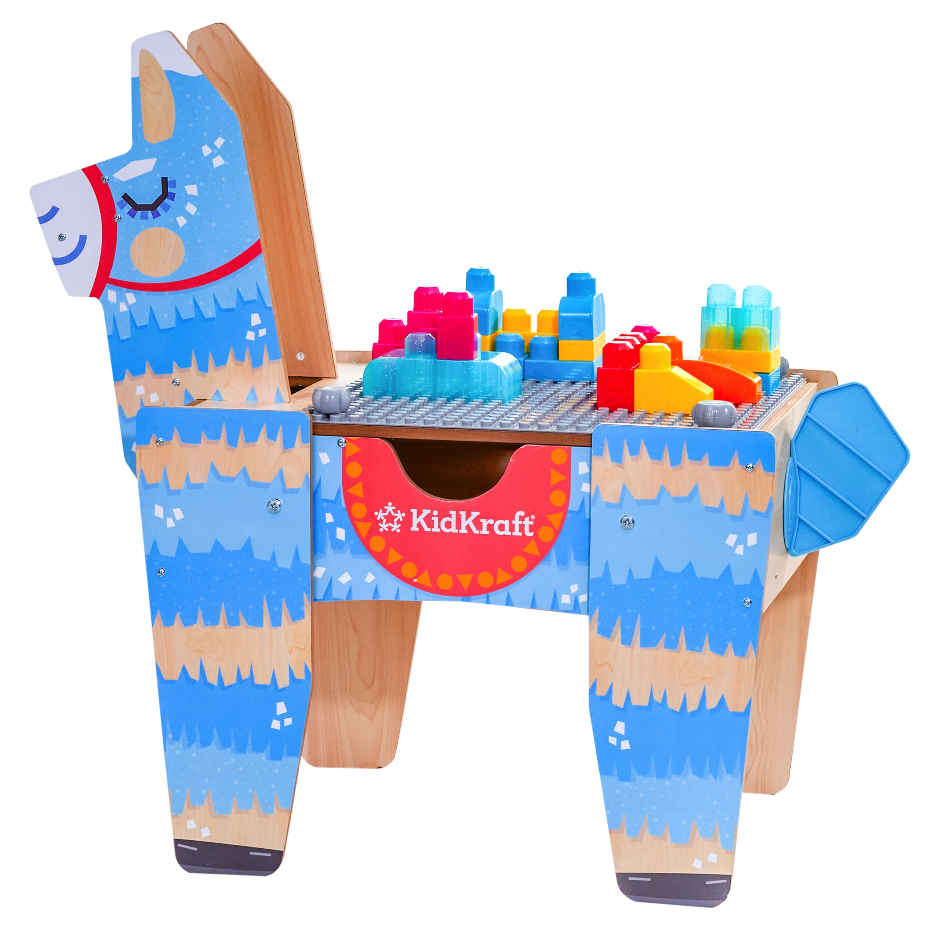 KidKraft Llama Pinata Building Bricks Wooden Table with 50 Blocks, for Ages 2+ Years
