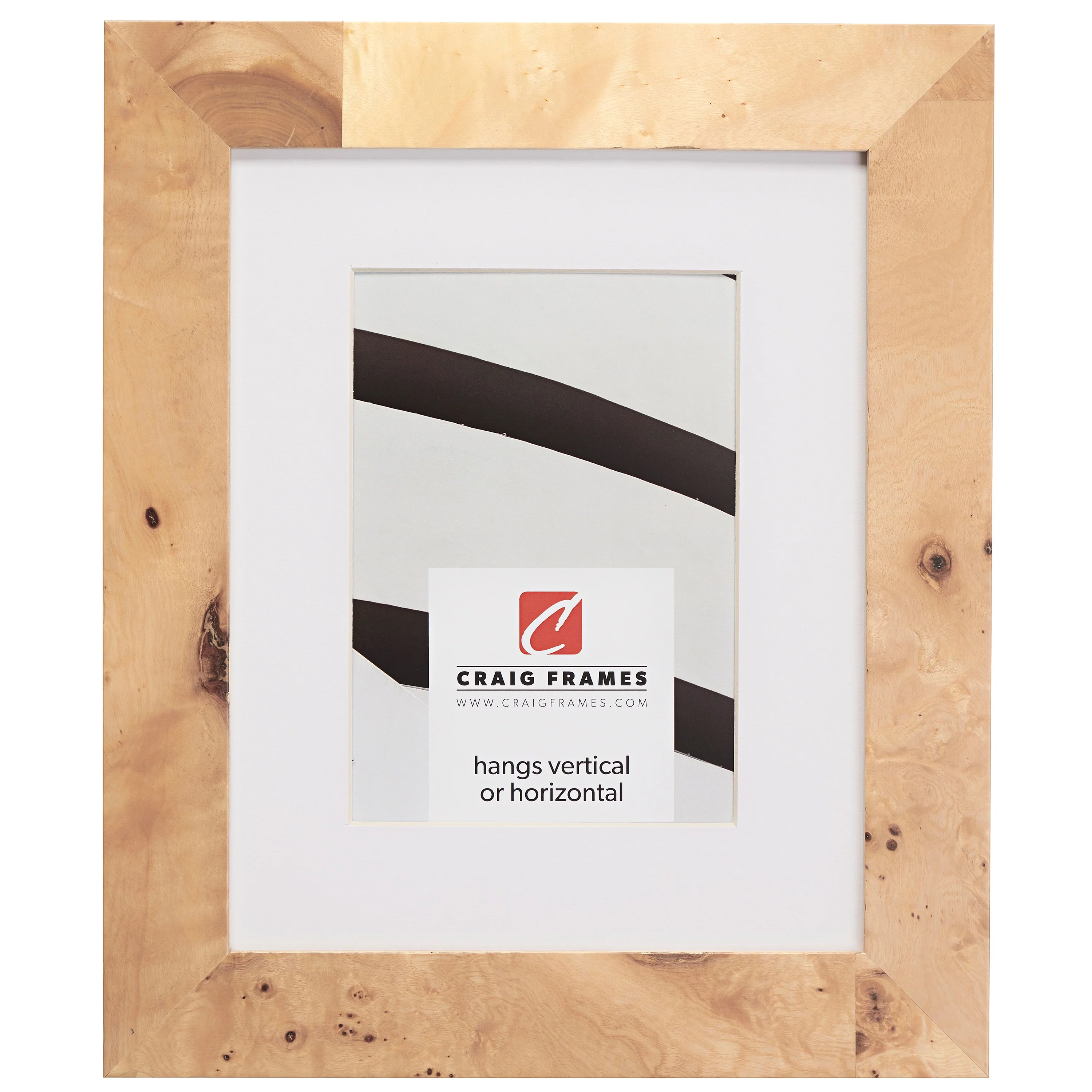 Craig Frames Innovations, 12x36 inch Natural Wood Burl Picture Frame Matted for a 8x32 Photo