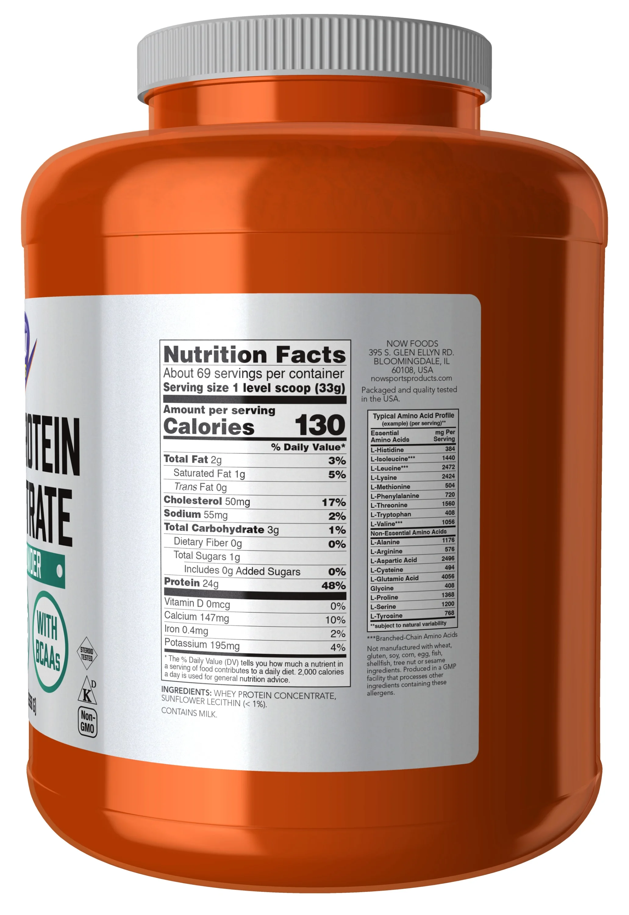 NOW Sports Nutrition, Whey Protein Concentrate, 24 G with BCAAs, Unflavored Powder, 5-Pound